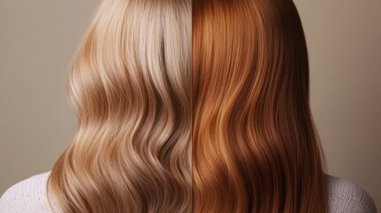 Fototapeta premium Vibrant Hair Color Contrast Showing Blonde and Auburn Waves