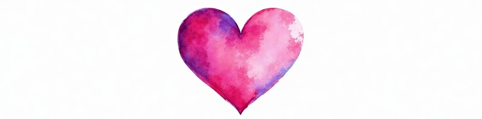 Vibrant heart-shaped watercolor painting with pink and blue hues on white background, colorful, romantic