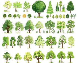 Pixel Art Tree Collection Green Foliage Variety on White Background
