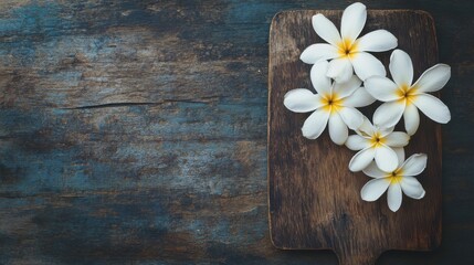 Fototapeta premium Elegant White Flowers on Rustic Wooden Board for Natural Beauty and Freshness Inspiration