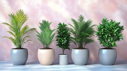 Obraz premium Five potted plants in various sizes and colors