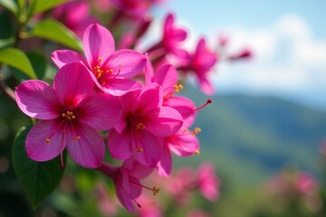 Fototapeta premium Vibrant pink fuchsia flowers in full bloom, perfect for spring or summer designs, spring, fuchsia