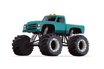 Teal Pixel Art Monster Truck on White Background