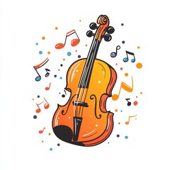 Fototapeta premium Vibrant Violin Illustration with Musical Notes and Colorful Dots