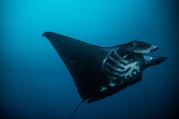 Manta ray underwater ocean beautiful black white blue 