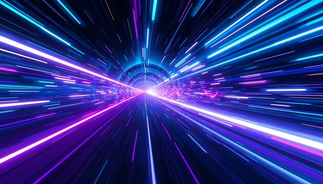 Futuristic Neon Speed Tunnel, Ideal for Tech or Gaming