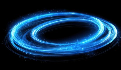 Abstract blue light swirl circles on black background