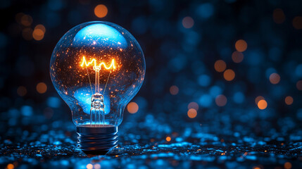 A glowing light bulb with a striking lightning bolt, symbolizing innovation, energy, and power. The blue electric flash represents modern technology and bright ideas sparking creativity