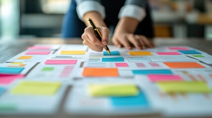 Fototapeta premium Business strategy board with contract negotiation notes, decision points, and revenue projections