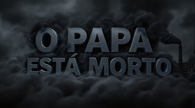 texto "O Papa Est&aacute; Morto", destacando fuma&ccedil;a densa e elementos religiosos em um cen&aacute;rio dram&aacute;tico e misterioso.