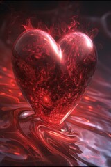 This abstract digital painting showcases a vibrant heart surrounded by dynamic colors. The swirling patterns evoke feelings of passion and connection illustrating the theme of love.