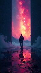 Fototapeta premium Unusual light silhouette in empty space, otherworldly and intriguing, surreal, abstract