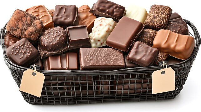 Assorted Chocolate Candies in a Dark Basket