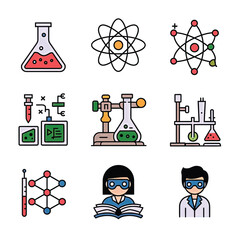 vector icons for laboratory environment for studying various scientific disciplines Chemistry flask 
