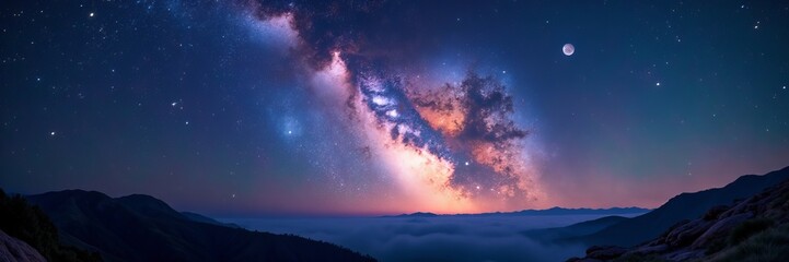 Fototapeta premium Stunning view of milky way galaxy with twinkling stars and planetary system, cosmic beauty, star cluster