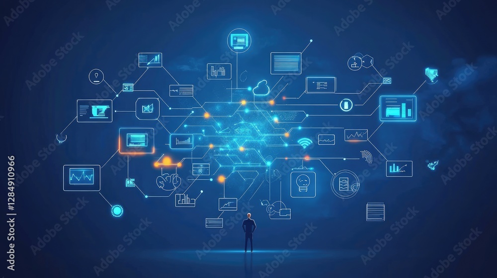 Poster digital transformation strategy board with process automation plans, cloud integration, and ai-drive