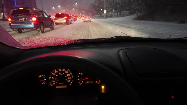 Driving in Winter at Night With Check Engine Light Illuminated