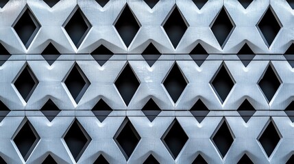 A sleek silver metallic wall with laser-cut triangular holes, creating a futuristic, high-tech appearance