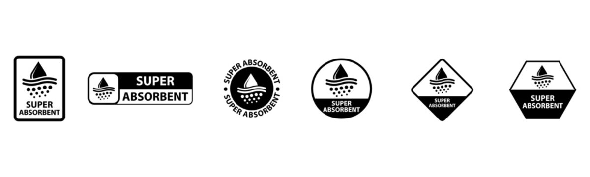 Super Absorbent Signs Set Featuring Vector Icons for Cleaning Products, Packaging Labels, Household Items, Hygiene Branding, Digital Art, and Marketing Design Projects and social medis post