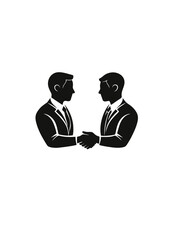 Business partners shaking hands in formal suits on white background