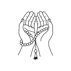 Prayer Hands with Tasbeeh Design featuring Islamic prayer beads and spiritual themes perfect for religious posts, Ramadan greetings, and cultural designs symbolize religion and faith.
