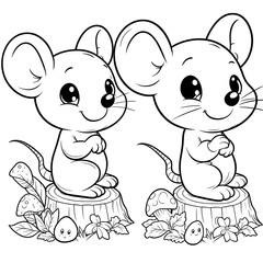 Fototapeta premium Coloring book cartoon Mouse.Funny animal outline on White Background.generative ai 