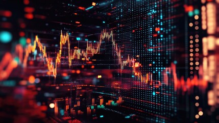 Obraz premium Global economy visualization with interconnected financial data, exchange rates, and market volatility indicators