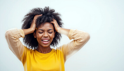 Black woman experiencing headache and tinnitus