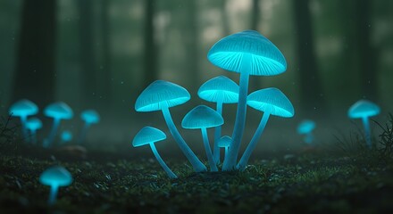 Glowing Mushrooms Magical Forest Nighttime Scene Ultra HD