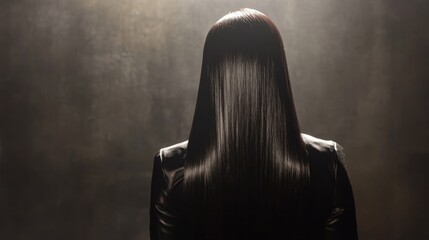 Sleek Black Hair Woman in Dark Foggy Atmosphere Portrait View