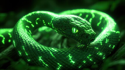 Glowing Green Serpent in the Dark