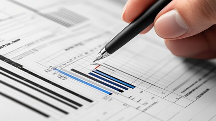 Modern office desk with project management reports, Gantt charts, and task tracking sheets