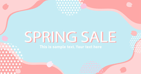 桜散る、メンフィスデザインの春色背景フレームイラスト（　背景　フレーム　見出し　タイトル　さくら　） © onda