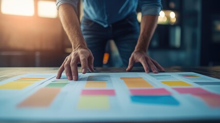 Obraz premium Office desk with a content marketing strategy plan, SEO keyword research, and social media post scheduling