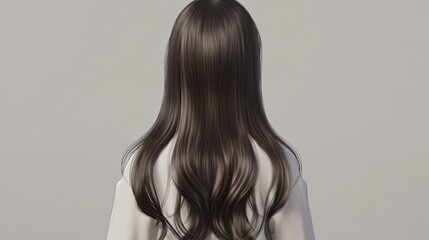 Naklejka premium Woman with Long Straight Brown Hair Facing Away from Camera