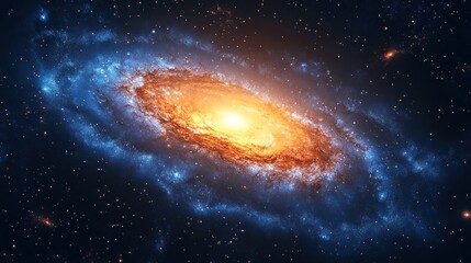 Cosmic spiral galaxy, vibrant colors, distant stars, deep space