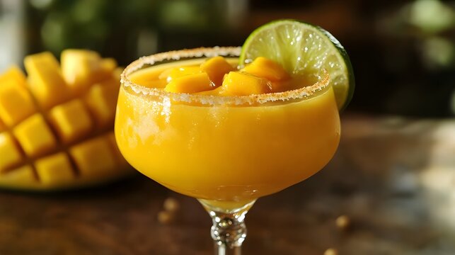 Mango Juice with Mint Leaf and Ice / マンゴージュース ミントの葉とアイス添え