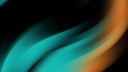 Abstract art depicts teal and orange wavy lines on black..