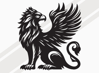 Griffin Silhouette Black Color Mythical Winged Beast Vector Art and Clipart for Designs