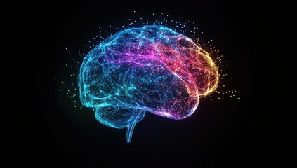 Abstract colorful brain graphic on dark background