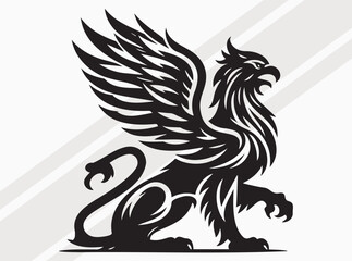 Griffin Silhouette Black Color Mythical Winged Beast Vector Art and Clipart for Designs