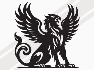 Griffin Silhouette Black Color Mythical Winged Beast Vector Art and Clipart for Designs