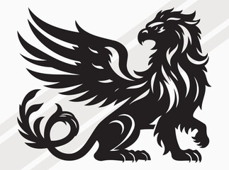 Griffin Silhouette Black Color Mythical Winged Beast Vector Art and Clipart for Designs