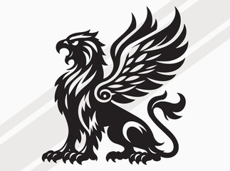 Griffin Silhouette Black Color Mythical Winged Beast Vector Art and Clipart for Designs