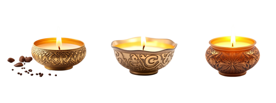 Candles in Brass Bowls for Ramadan