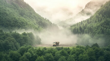 Misty Mountain Logging Truck  Deforestation  Environmental Impact  Nature Conservation