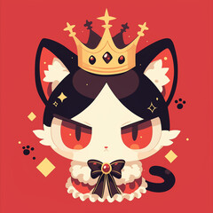 Cute Kawaii Anime Cartoon Cat Wearing a Gold Crown	