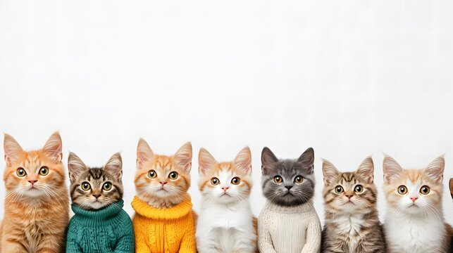 Cute Kittens with Different Colors in Row / 色々な色の子猫たちが一列に