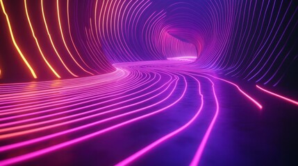 Abstract Neon Tunnel: Glowing Pink and Orange Lines in a Curving Corridor of Light