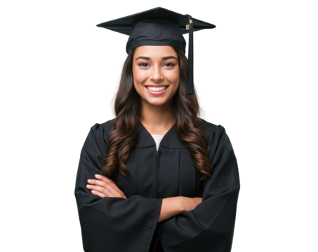 Beautiful smiling female university graduate with crossed arms